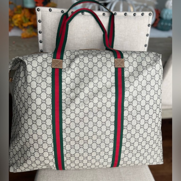 GUCCI Plus Monogram Weekender Travel Bag Web Duffle Bag Great Used Condition COA - Picture 4 of 15